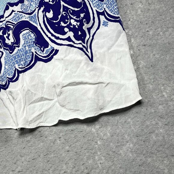 Anthropologie By Maeve Blouse Womens Sz 10 Clana Blue Motif Flutter Sleeve Top - Picture 4 of 10